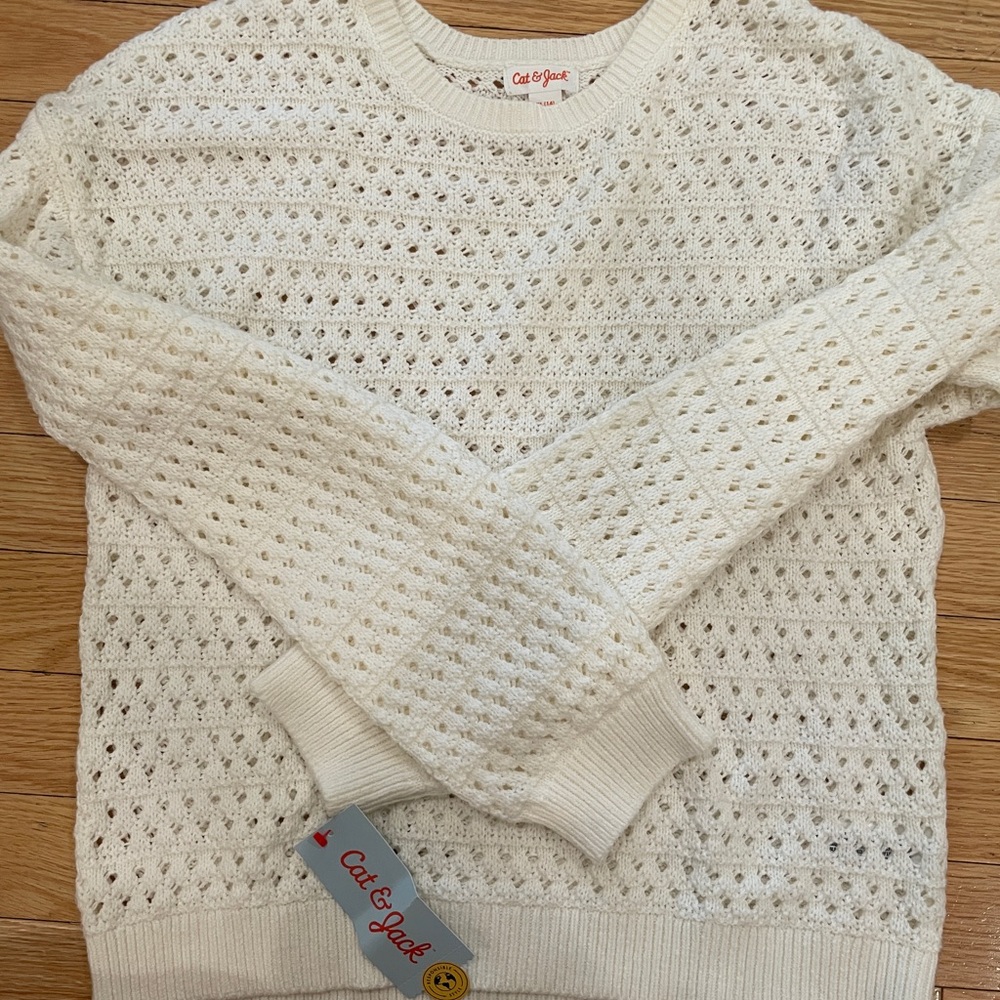 Cat & Jack Kids White Crochet Sweater